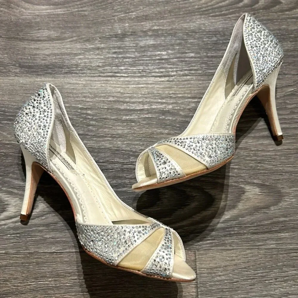 Benjamin Adams Heels 7 37.5 Prom Catherine Sparkle Duchesse Silk Wedding Peeptoe